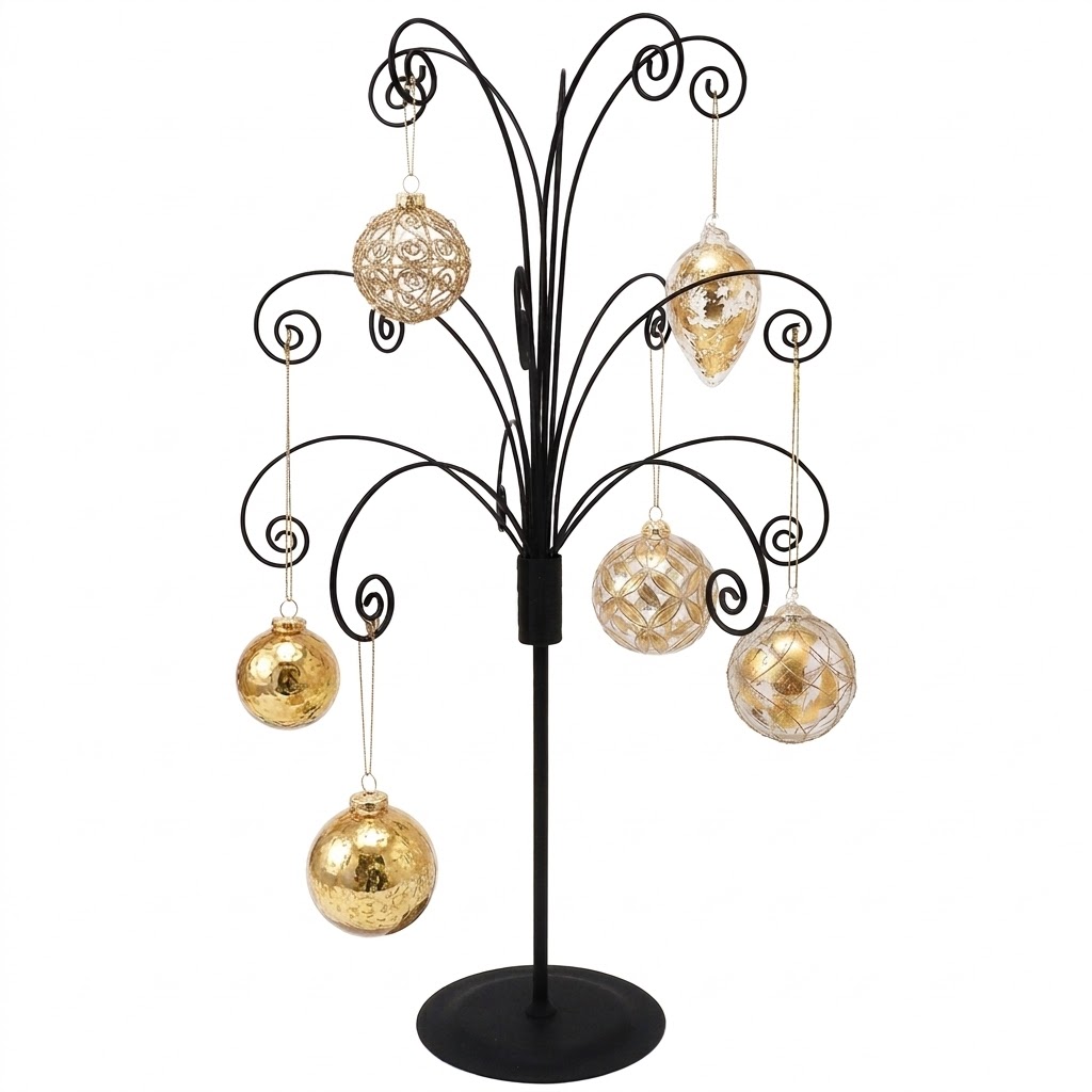 HOHIYA 20 Inch Tabletop Ornament Display Tree Metal Christmas Tree Stand for Desk & Mantel Small Jewelry Tower with Hooks Perfect Holiday Gift Black